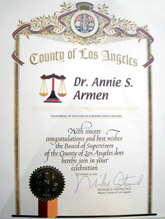 County of Los Angeles, Michael Antonovich Recognizes Annie Armen | CommunicationsArtist.com